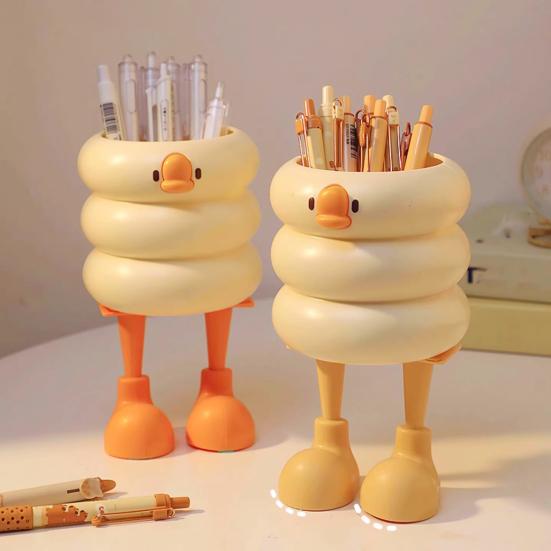 Pen Holder Cartoon Style Ice Cream Duck Shape Pen Organizer Large Capacity Office School Stationery Supplies