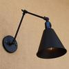Retro Wrought Iron Black Long Arm Wall Lamp E27 Studio Bedside Bedroom Loft Aisle
