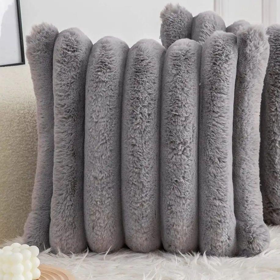 1pc 7cm striped plush cushion cover 30x50 45x45 50x50 soft decorative pillowcase home decor sofa throw pillow cover white beige