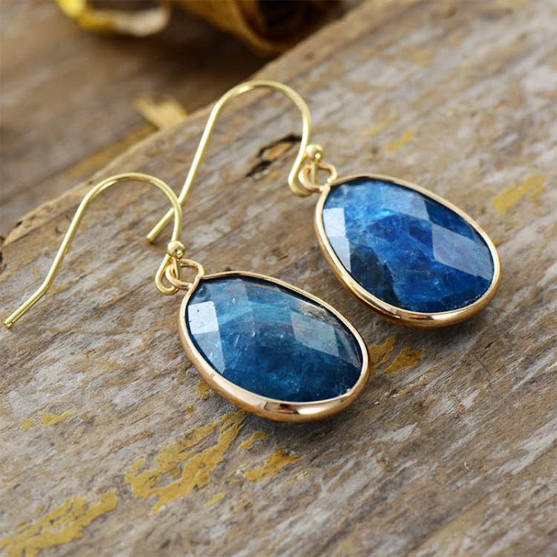 BLINGBAY Brincos com Pingente Feminino Novos Brincos Simples com Pingente de Pedra Natural Estilo Étnico Retro Acessórios Elegantes Joias Modernas Presentes Azul