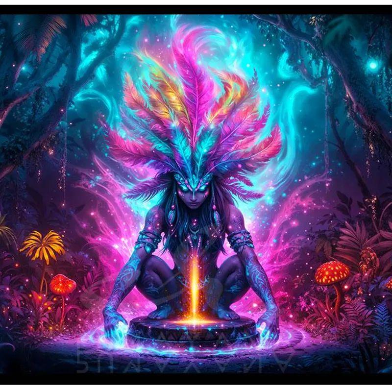 Tapestry Shamanic Goddess Dark Night UV 75x100