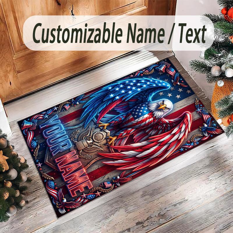 American Patriotic Theme Crystal Velvet Rug Personalized Custom Name Text Soft Floor Mat Home Decor