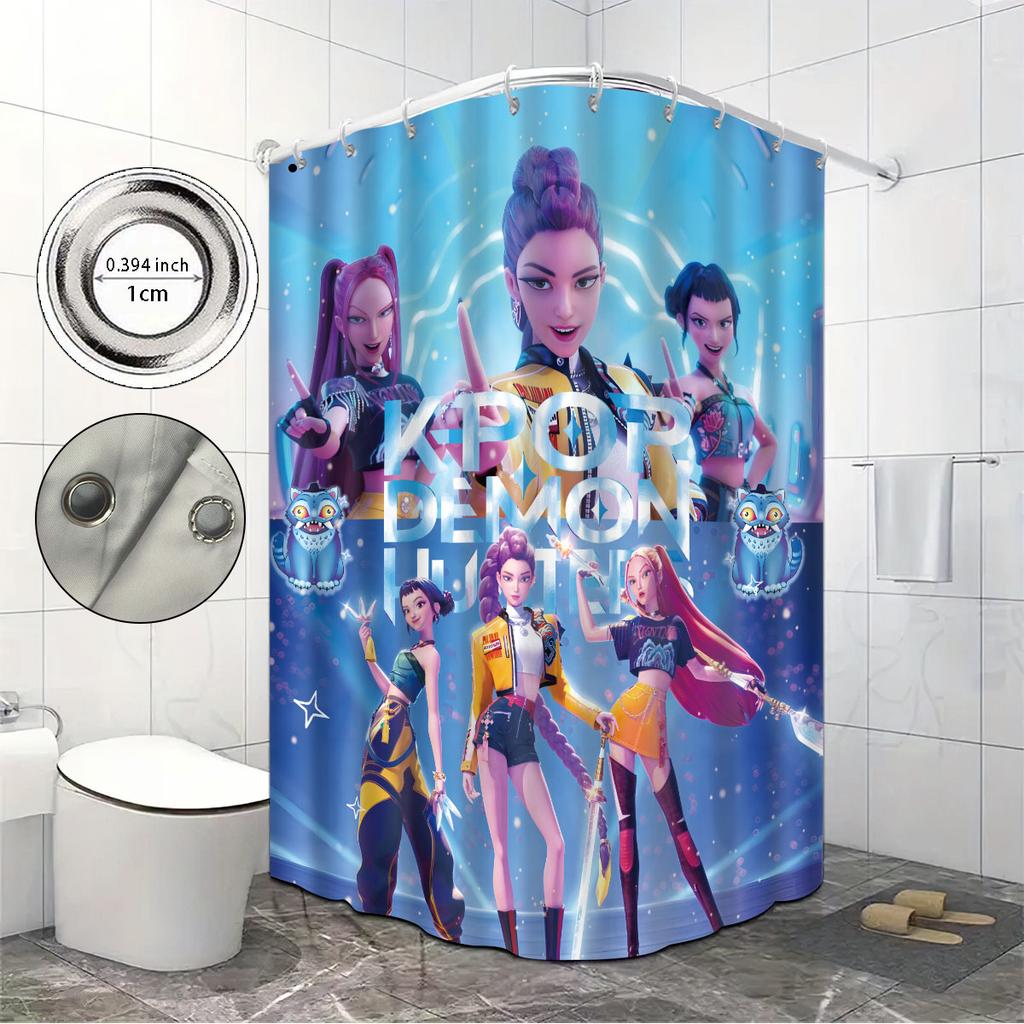 1 Stück K-Pop Dämonenjäger Druck Wasserdicht Dusch- Badezimmer Trennwand Sichtschutz Hängevorhang mit 12 Haken Einfache Installation