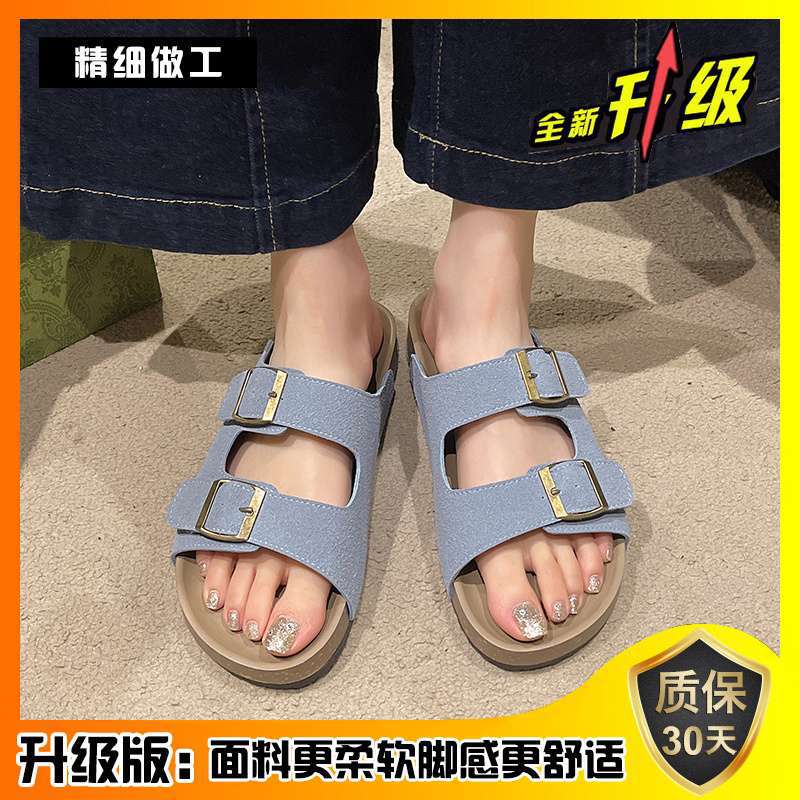 

Thick-soled cool slippers women s shoes summer wear 2025 new popular Birkenstock super fire stepping on shit beach one-word drag 43