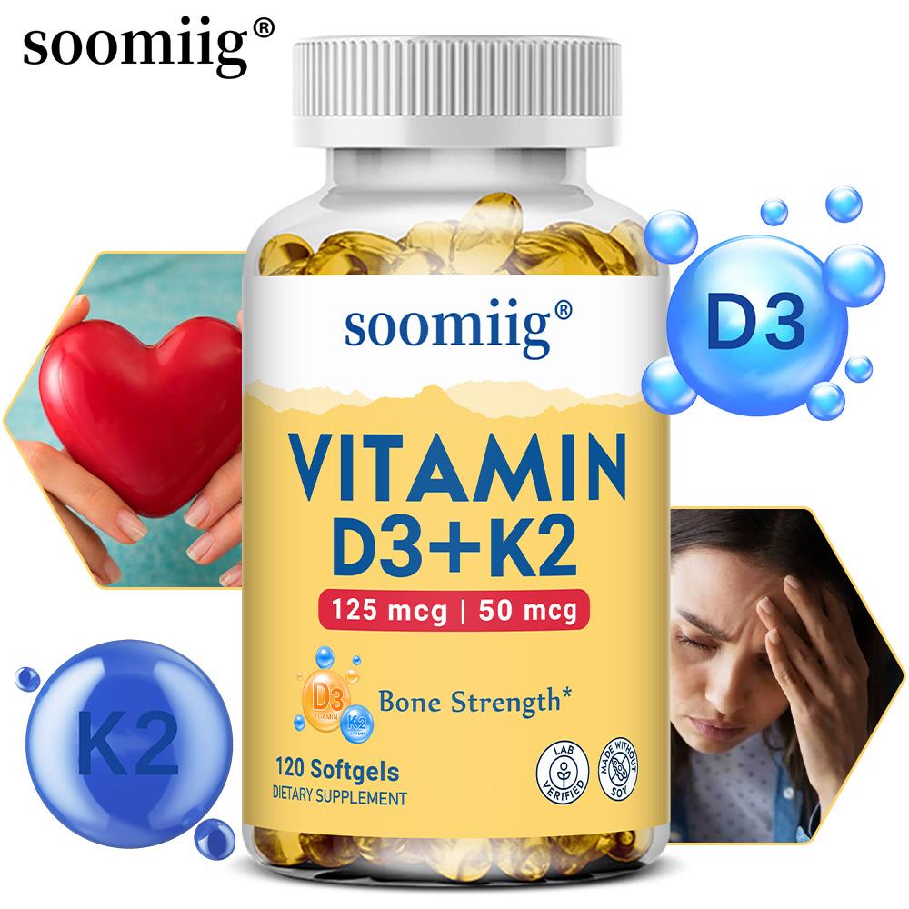 SOOMIIG Vitamin D3 + K2 Softgels, 125 Mcg + 50 Mcg, 60 Count
