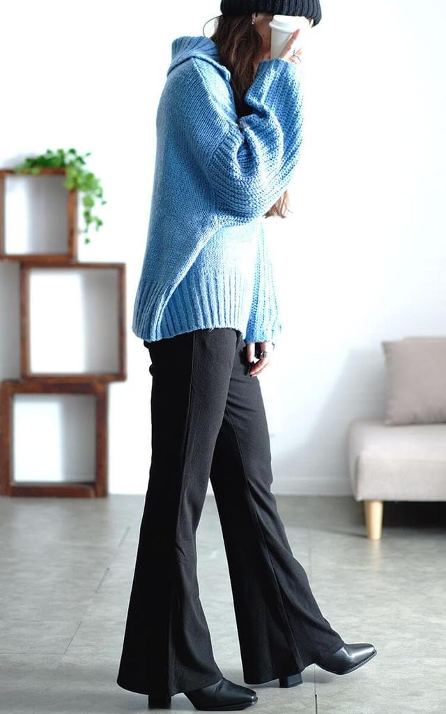 Gold Japan Plus Size Long Terry Perfect for Fall and Size Women's Pants, Flared, Ribbed, Closure, Stretch, Winter, 4L, Black, maru-30073