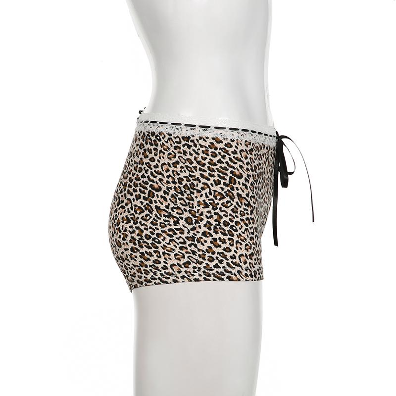 Sommar Grunge Short Leopard Sexiga spetsjeans Dam Estetisk Y2k Rosett Skinny Streetwear Byxor Kvinnlig Vintage A-linje Slim Shorts Kläder