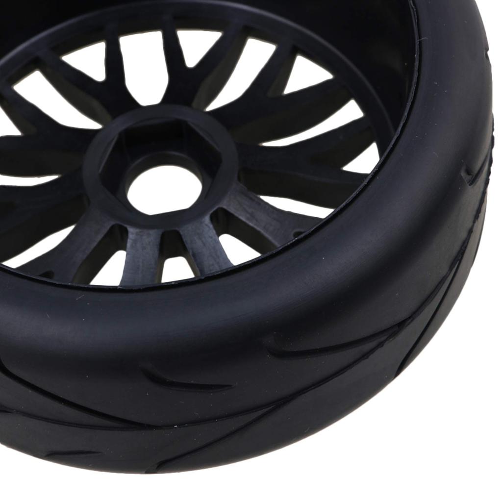 Mxfans 4-Pack Black RC 1:8 Off-Road Car Rubber Tire & Plastic Y-Type Wheel Rims with 17mm Drive Hex (Branched Pattern)