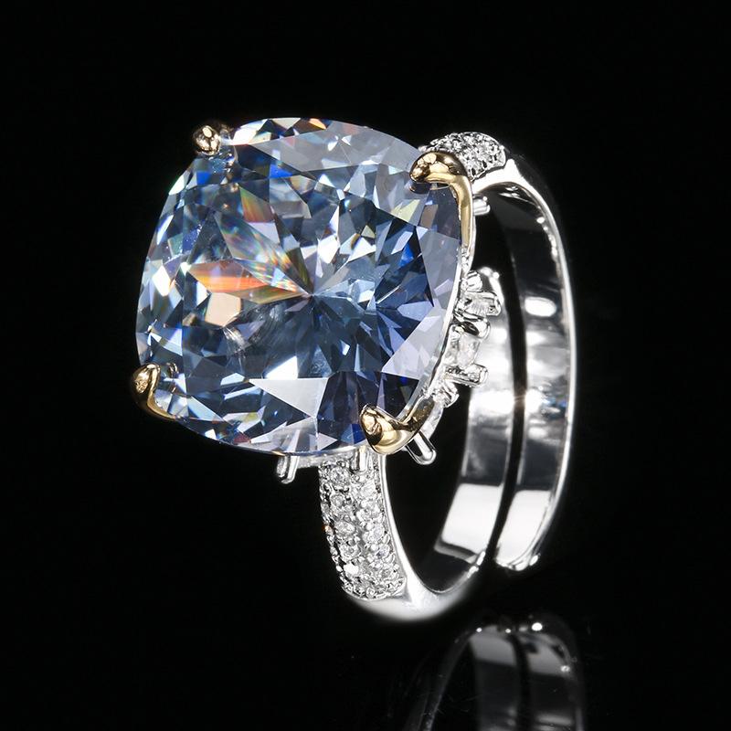 Autumn And Winter Jewelry Copper Bottom Gold-Plated Simulation Red Corundum Princess Square Light Luxury Ring Female 14 * 14