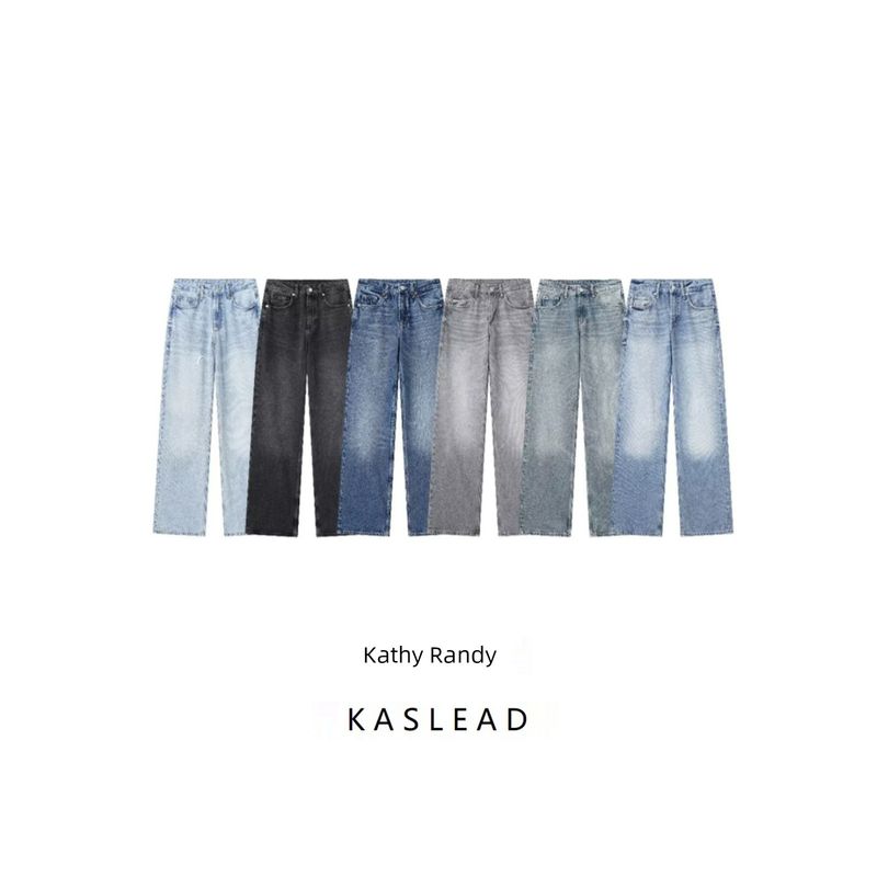Kaslead Women's Clothing Fashion Mid Waist Long Denim