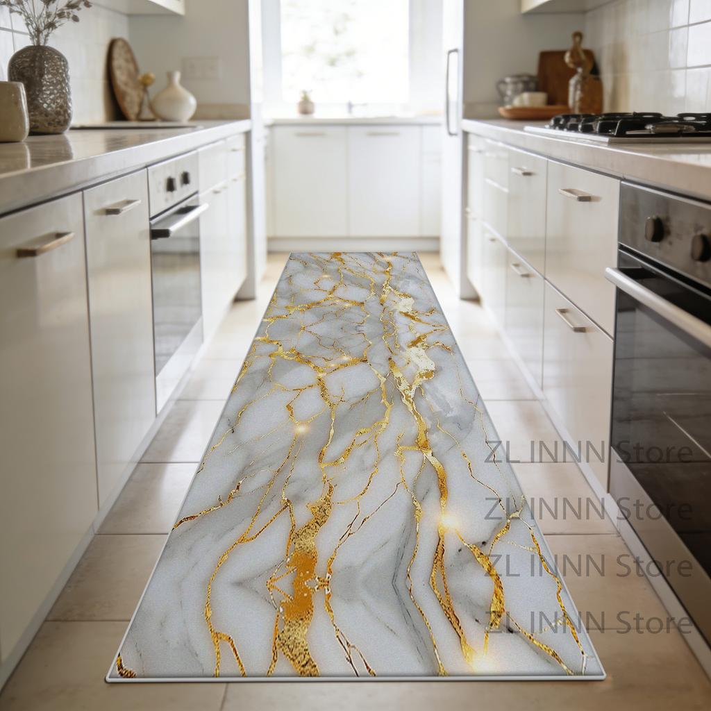 Luxury Marble Style Kitchen Long Carpet Decoration Home Living Room Sofa Area Runner Mat Bedroom Bedside Non-slip Plush Carpet