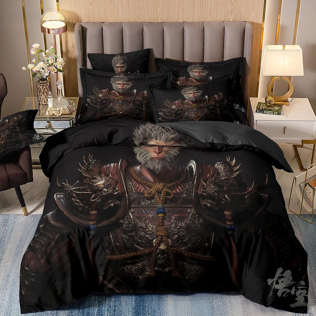 Game Characters Goku Bedding SetBlack Myth Wukong Bedding SetBlack 3D Printing Quilt Cover Pillowcase For Children And Adults