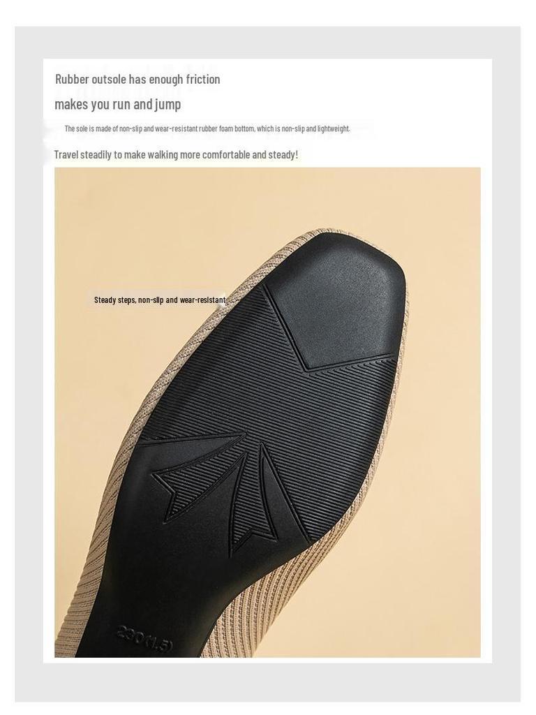 Women’s Breathable Knit Square Toe Chunky Heel Casual Shoes - 4cm Medium Heel, Plus Size, Soft Sole, Summer Style.