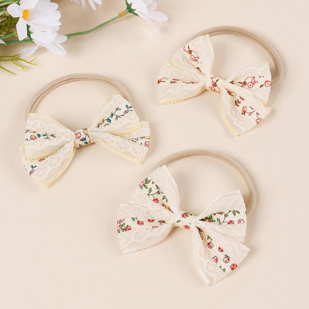 European American Style Pink Red Lace Hair Bow Headbands Fashionable Flower Bowknot Hairbands for Baby Girls Made of Polyester