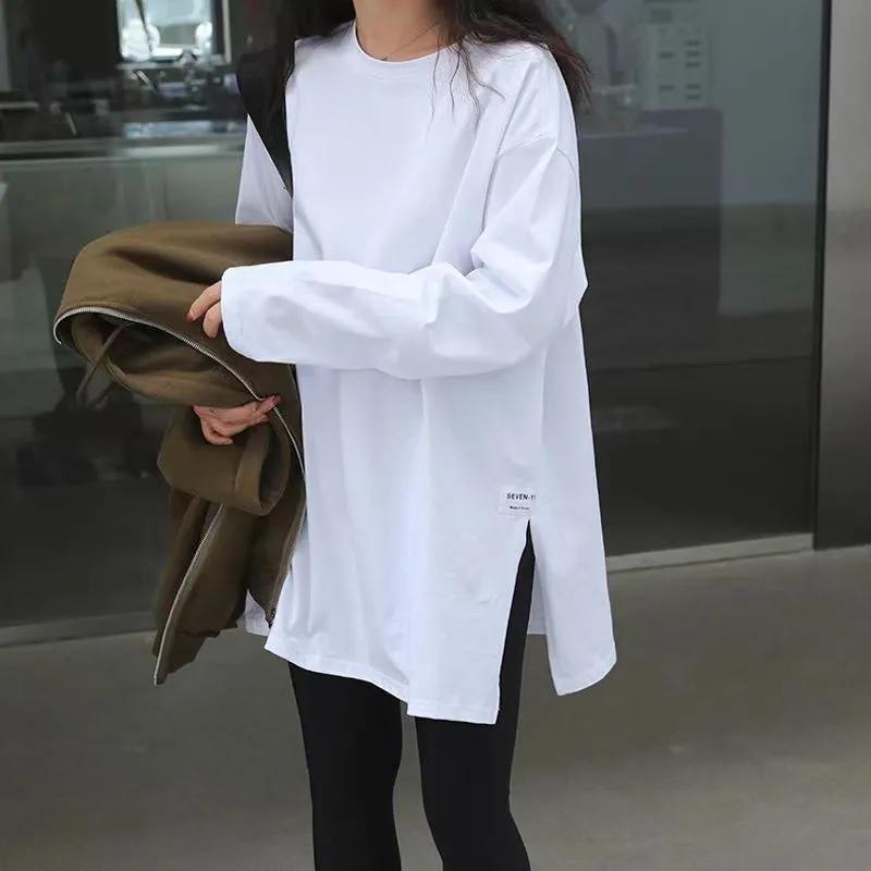 Women's Spring Solid Color Comfortable T-shirt Long-sleeved Round Neck Bottoming Shirt