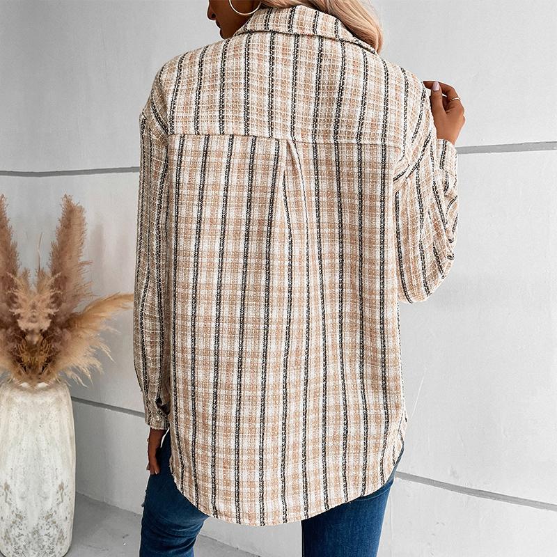 YYFS Dámská móda Ležérní Podzim Zima Pruhovaný potisk Halenky a košile POLO s dlouhým rukávem