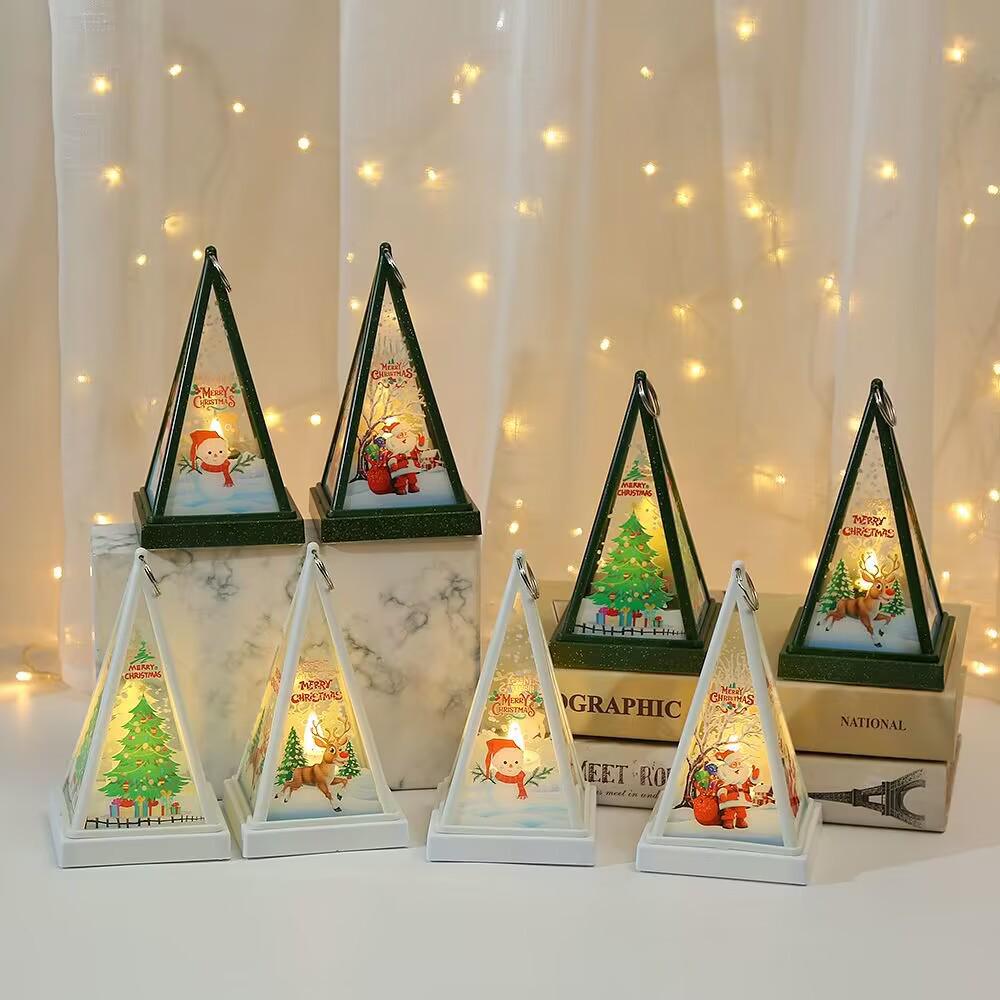 LED Triangular Hurricane Lantern: Christmas Decoration Ornament with Electronic Candle Light