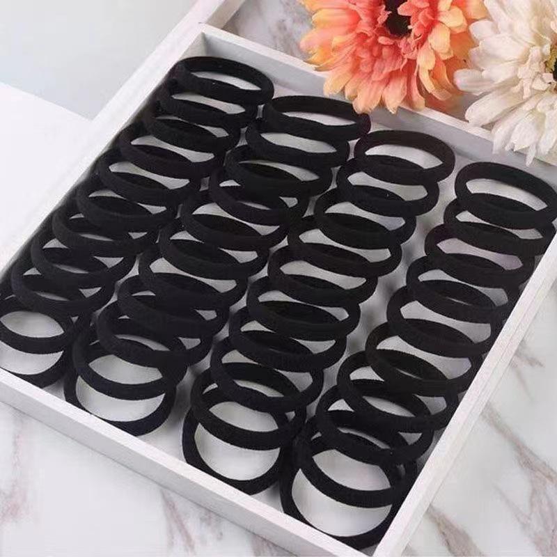 

4cm Seamless Black Terry Cloth Hair Ties - High Elastic Rubber Bands