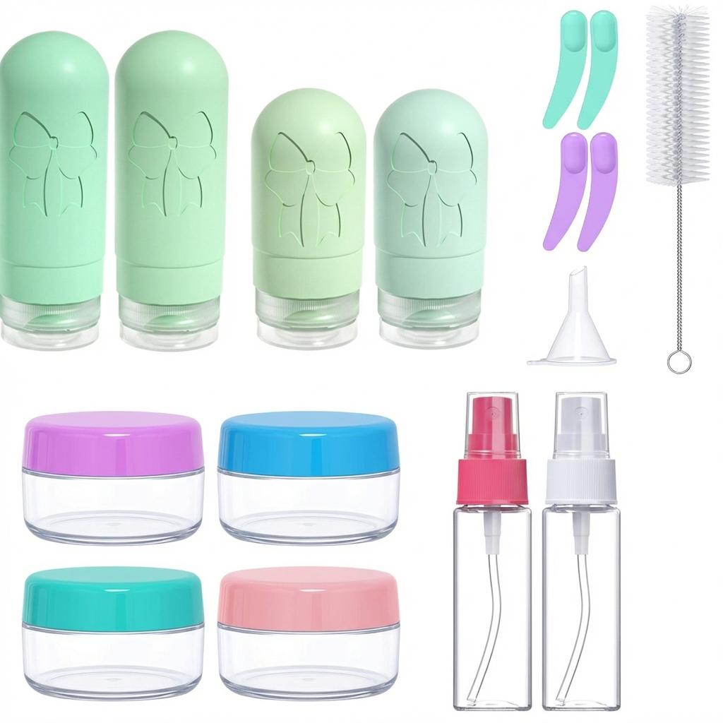 Silicone Travel Bottles Set 17Pcs Portable Reusable Refillable Bottles Shampoo Shower Gel Lotion Leakproof Containers