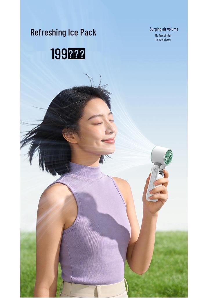 Portable Handheld Cooling Fan with Digital Display, Long Battery Life, USB Rechargeable, Foldable Design for Outdoor Use