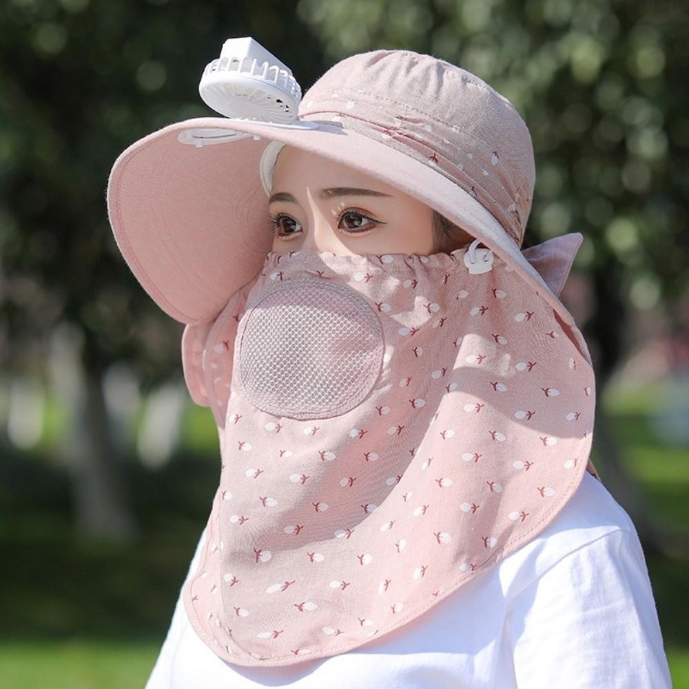 Full Face Cover Tea Picking Hat With Neck Flap Women Sun Hat Electric Fan Bucket Hat Hiking