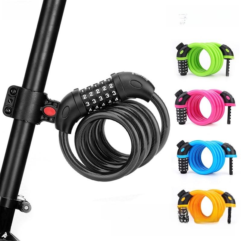 Bicycle Lock Five Digit Combo Steel Wire Lock With Keyless Security For Mountain Bike And City Cruiser