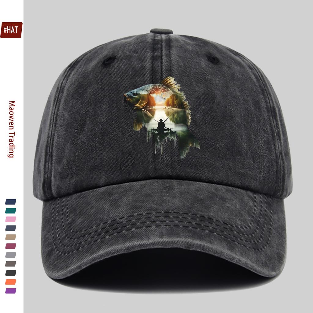 Pc Pcs Mens Womens Vintage Fishing Baseball Cap Adjustable Trucker Hat with FishingThemed Print Lightweight Washed Sui