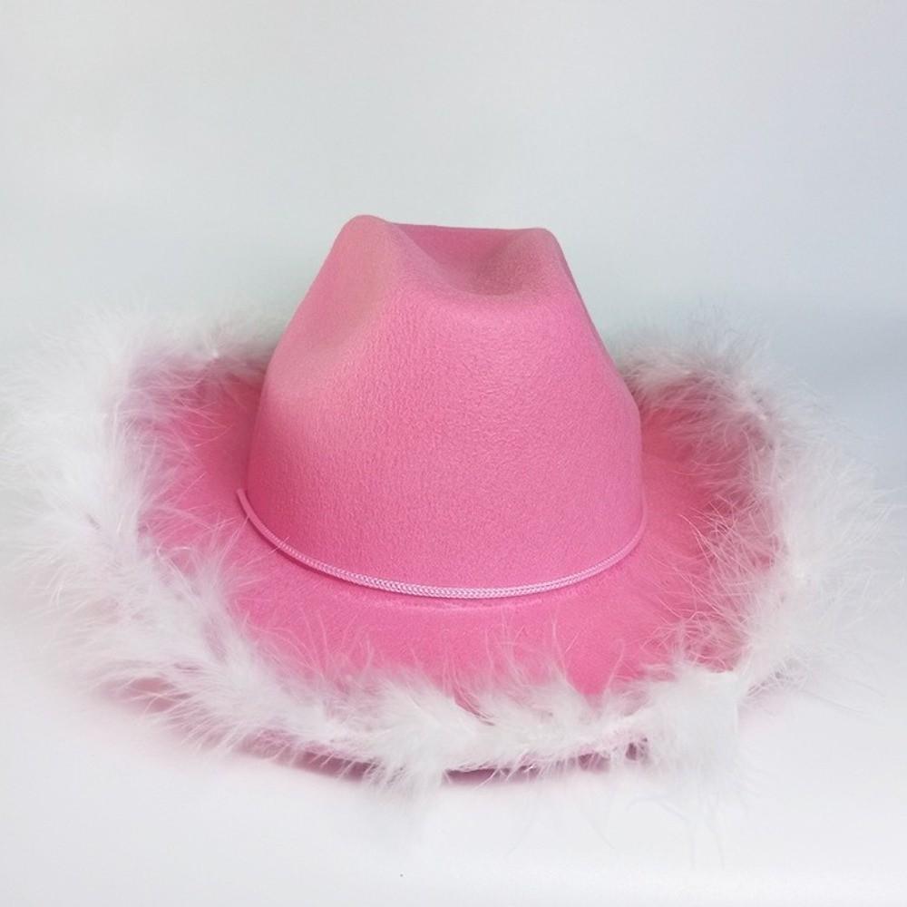 Furry Trim Jazz Hat Wide Brim Cowgirl Hat Fashion Western Cowboy Hat Stage Performance