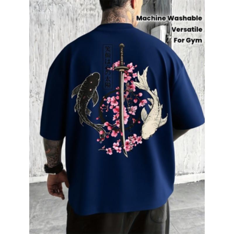 

Men s Japanese Samurai Cherry Blossom Kanji T-Shirt Short Sleeve Casual Summer Top 6XL