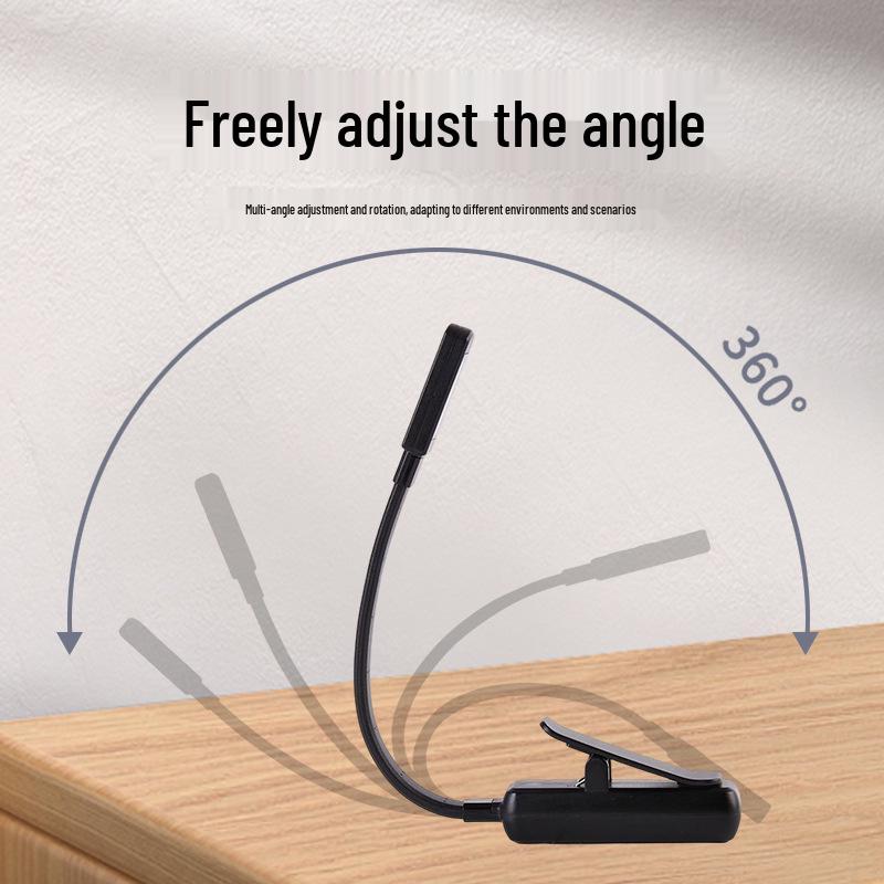 Luz de Leitura Portátil com Clipe de 5 LEDs com Luz de Fundo Auxiliar, Controle de Três Botões e Funcionalidade de Luminária de Mesa.