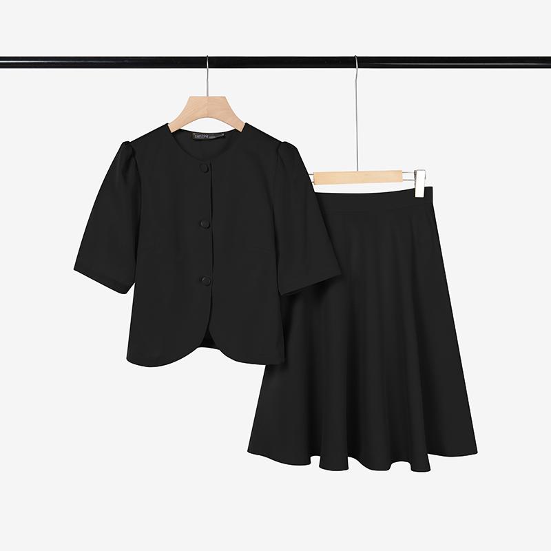 

ZANZEA Women Short Sleeve Blouse and Skirts Summer Casual Two Piece Suit Sets S чёрный