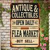 Tin Sign Antique Collectibles Open Daily Flea Market Buy Sell Rustic Vintage Metal Wall Art for Garage Bar Cafe Home Decor