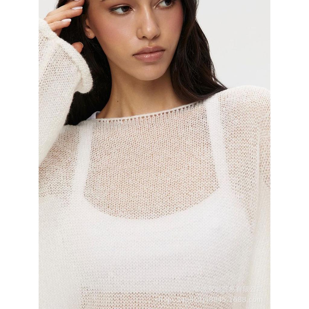 Ny hulstrikket genser for kvinner, myk og løs strikket langermet overdel