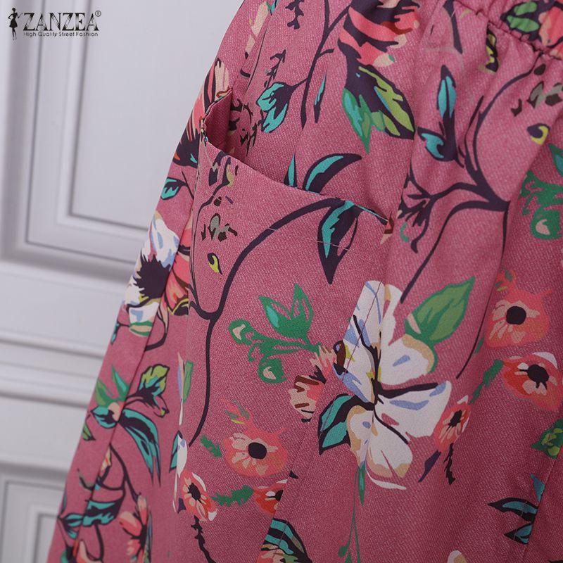 ZANZEA Women Casual Elastic Waist Loose Floral Print Midi Skirts