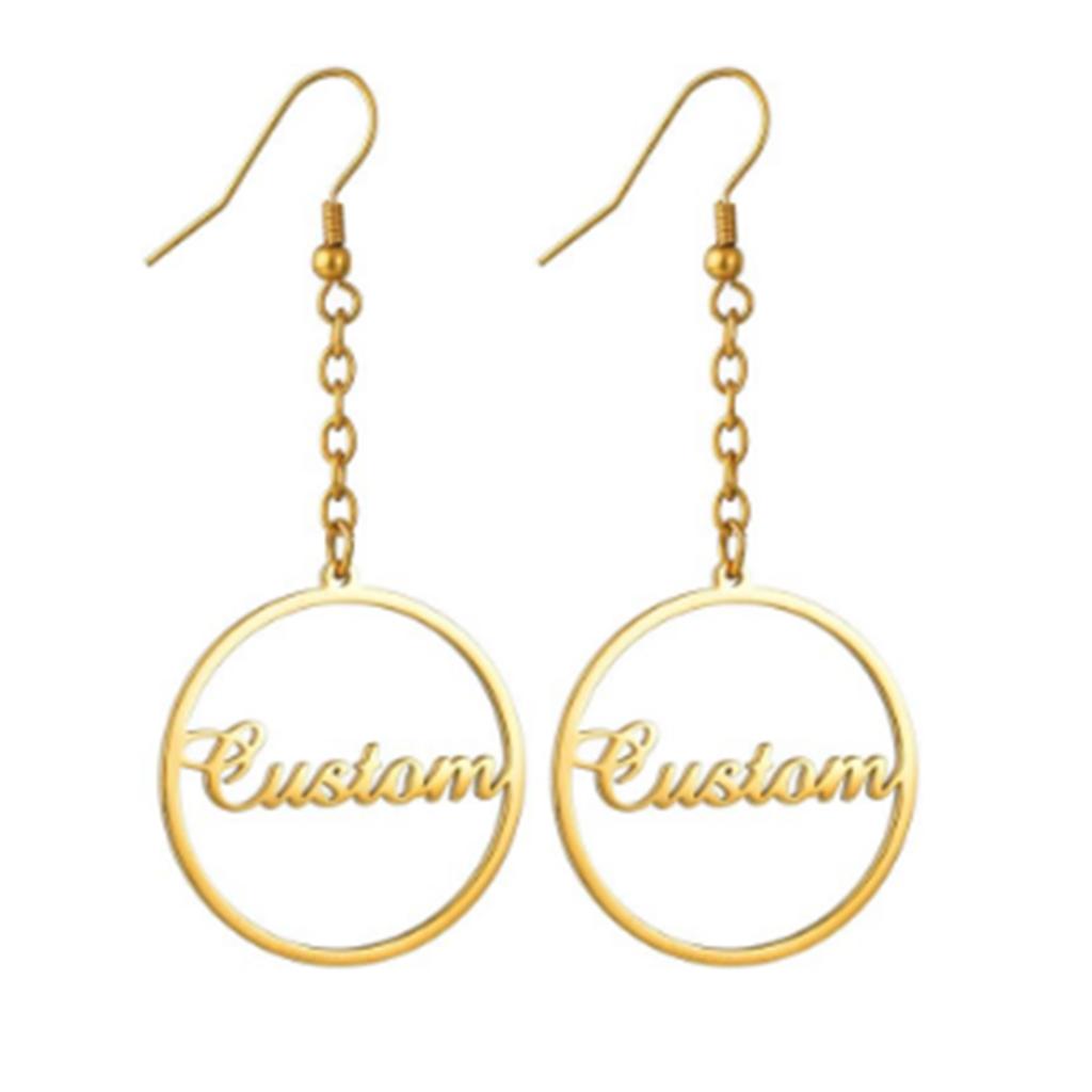 Atoztide Personalized Customized Round Star Name Earring Stainless Steel For Women Girl Fashion Eardrop Birthday Jewelry Gift