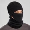 Knitted Hat Men Winter Warmth Windproof Cap Scarf Threepiece Set For Commuting
