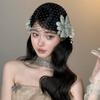 Retro Rhinestones Flower Net Hat Hollow DIY Bridal Headdress Black Handmade Wedding Headwear