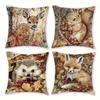 4pcs Short Plush Fall Woodland Animals Throw Pillow Covers 18x18 Inch - Cute Hedgehog Squirrel Fox Autumn Leaves