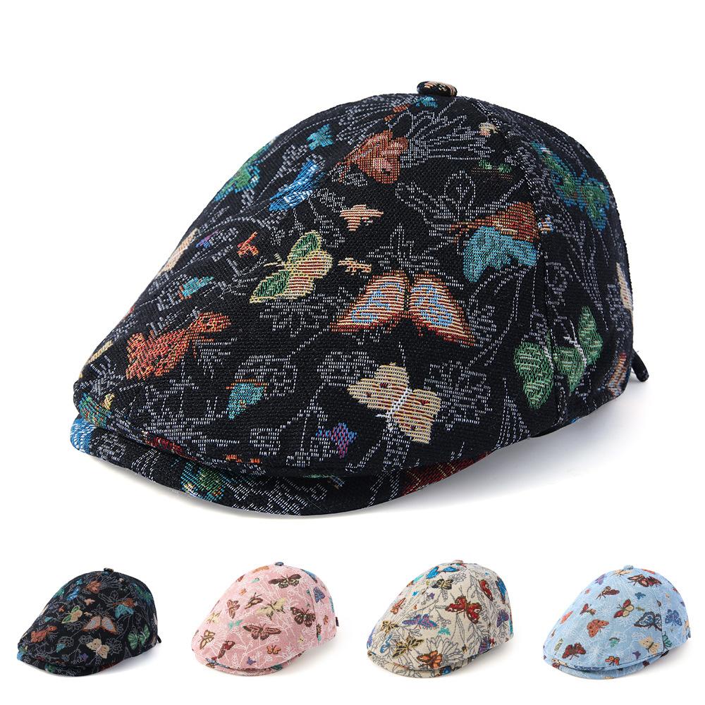 

Men Butterfly Embroidered Hat Women s Retro Beret Peaked Cap Painter s Hat чорний