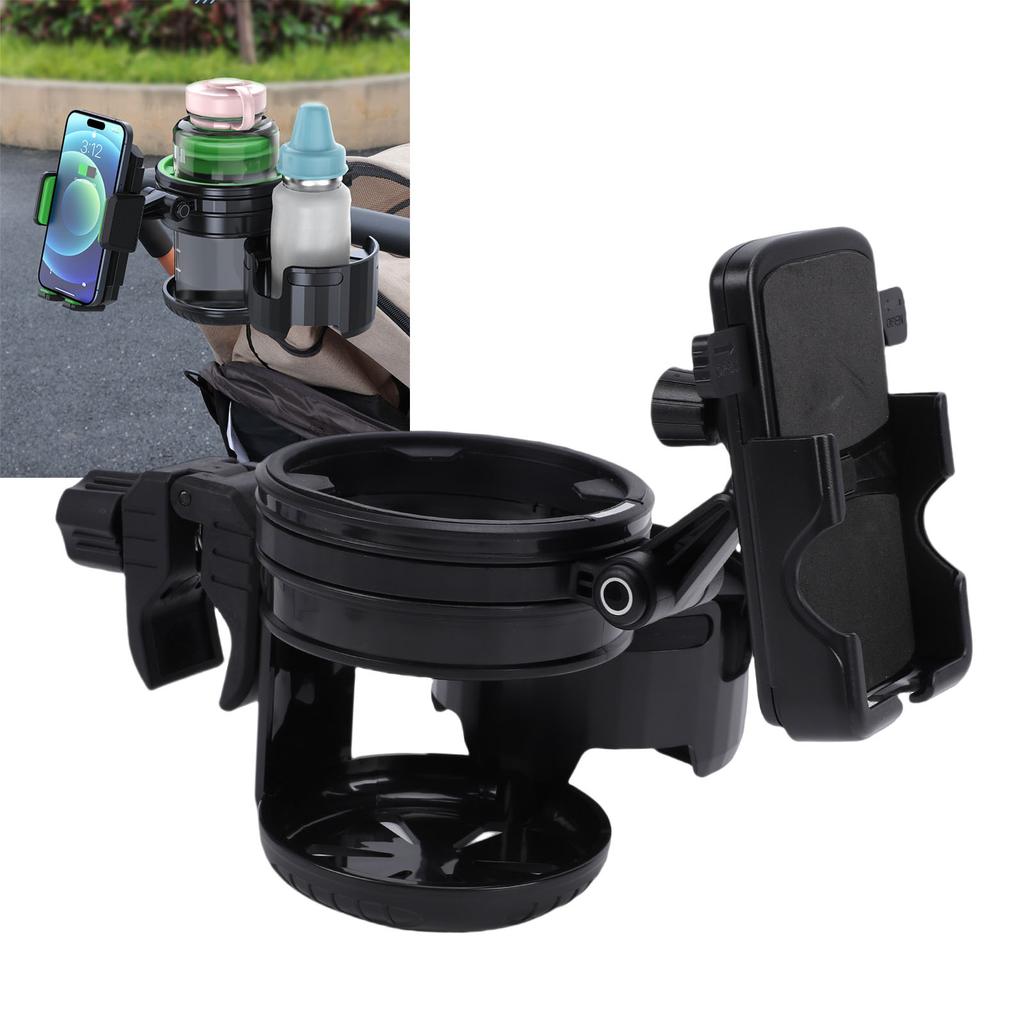 Kinderwagenbecherhalter mit Handyhalter 360-Grad-Drehung Faltbarer Kinderwagen-Flaschenhalter für Fahrrad