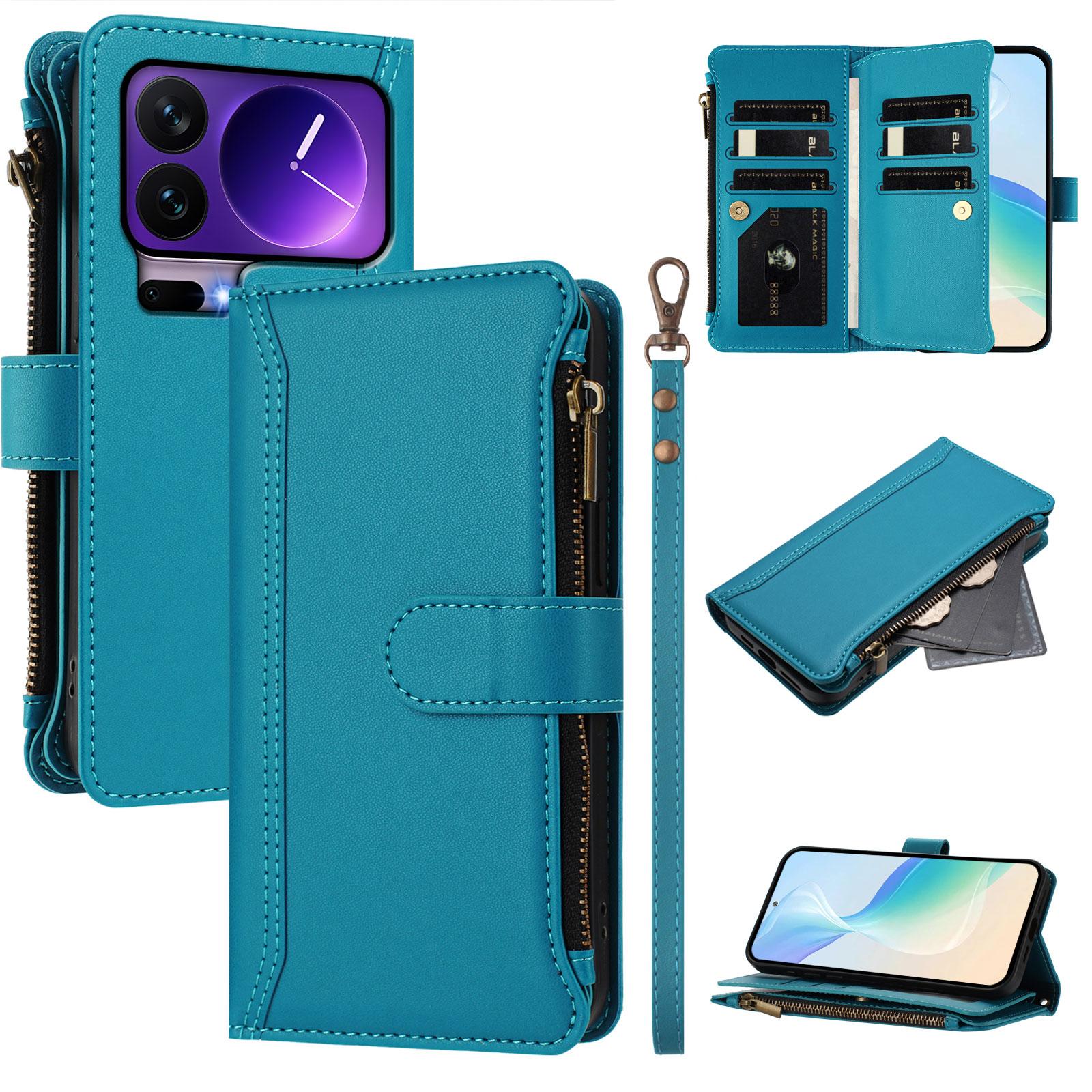 

For Xiaomi 17 Pro Leather Case 9 Card Slots Zipper Wallet Stand Phone Cover with Wrist Strap