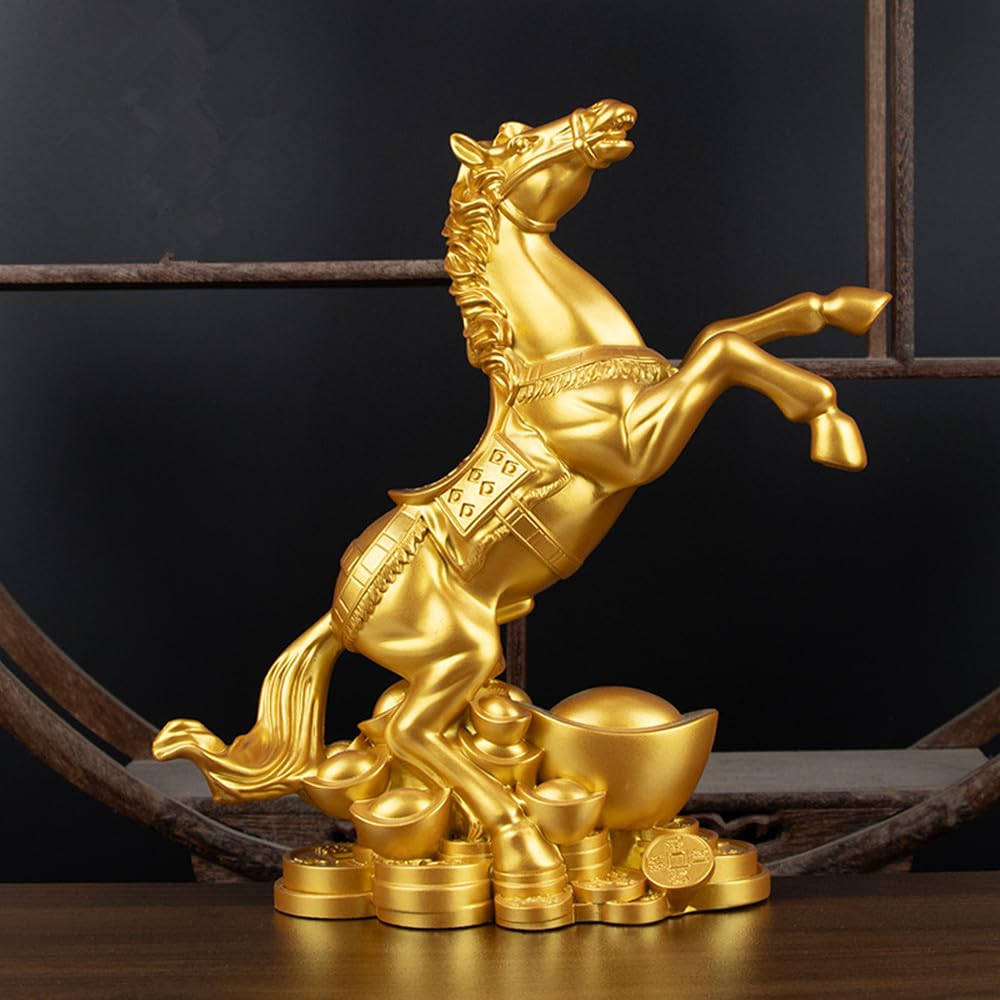 Horse Figurine, Lucky Golden Horse, Year of the Horse Figurine, Symbolizing Advancement, Growth, Development, Good Fortune, Luck, and Increased Wealth
