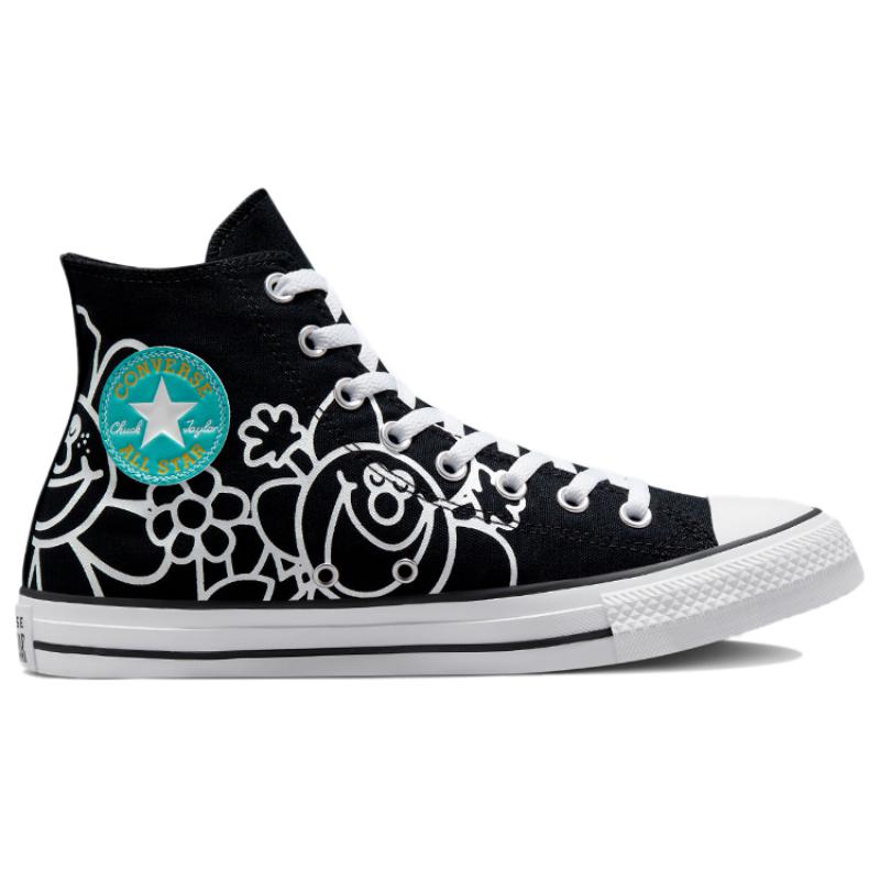 Converse Chuck Taylor All Star Colorful Smile Print Trendy High-top Canvas Shoes Unisex Black and White