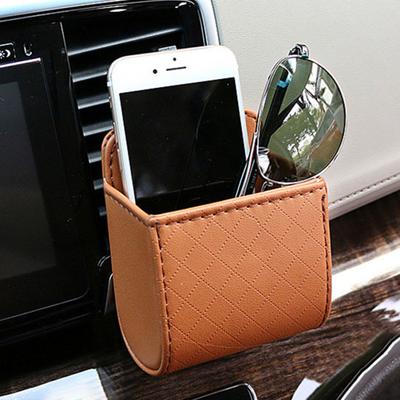 Organiseur de grille d'aération de voiture en similicuir, sac de rangement pour téléphone portable