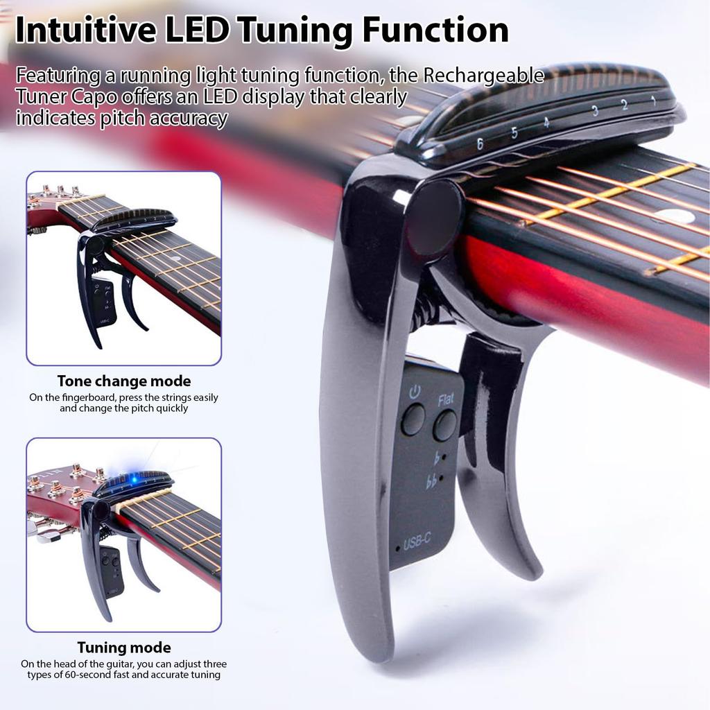 Luocute Guitar Capo Rechargeable Zinc Alloy with LED Precise and Accurate Tuning System with USB Rechargeable Battery for Acoustic Classical Bass