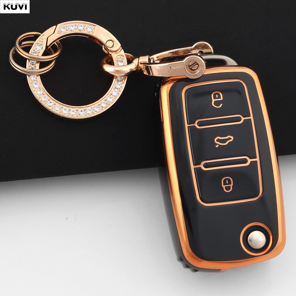 Pink Tpu Car Flip Key Case Cover For Volkswagen Vw Polo Golf Passat Tiguan Beetle Caddy T5 Up Eos Skoda Octavia Seat Leon Altea
