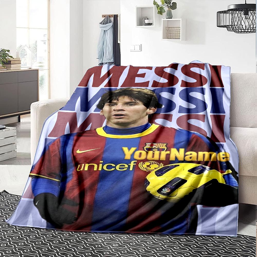 Messi Personalized Name Blanket Multi-purpose Customizable Blanket Soft Warm Cozy for Home Decor Livingroom Picnics Office Chair Four Seasons Universa