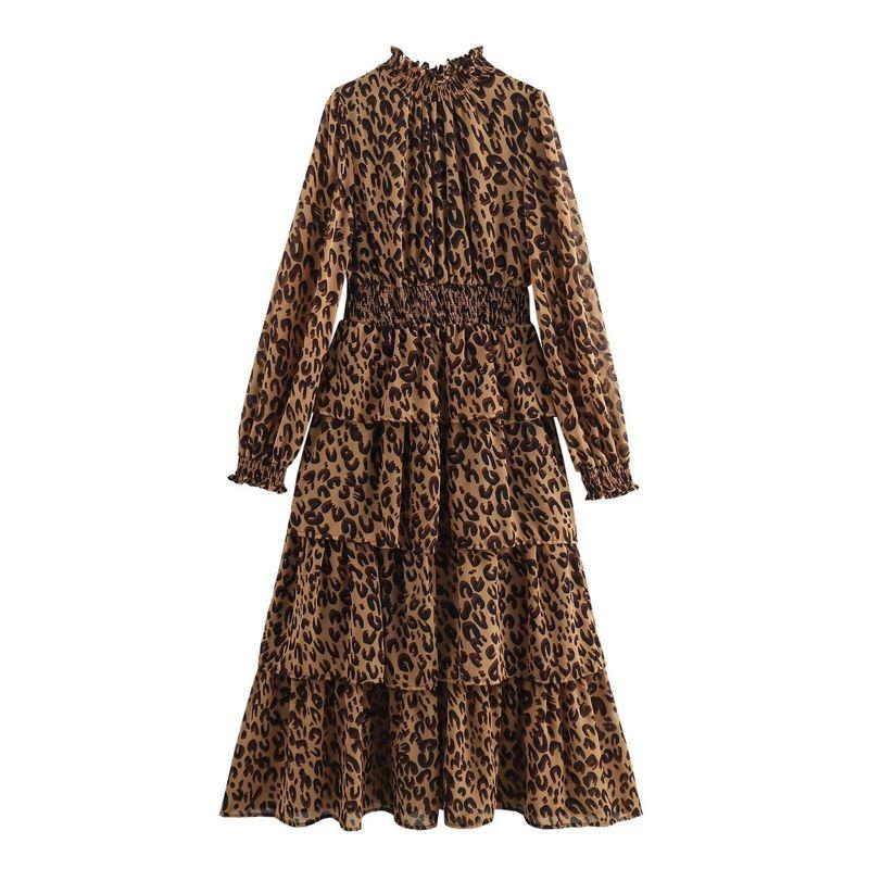 

Kaslead New Arrival Women s Clothing Fashion Style Casual Minimalist Vintage Leopard Print Print Long Laminated Dress Leopard print L