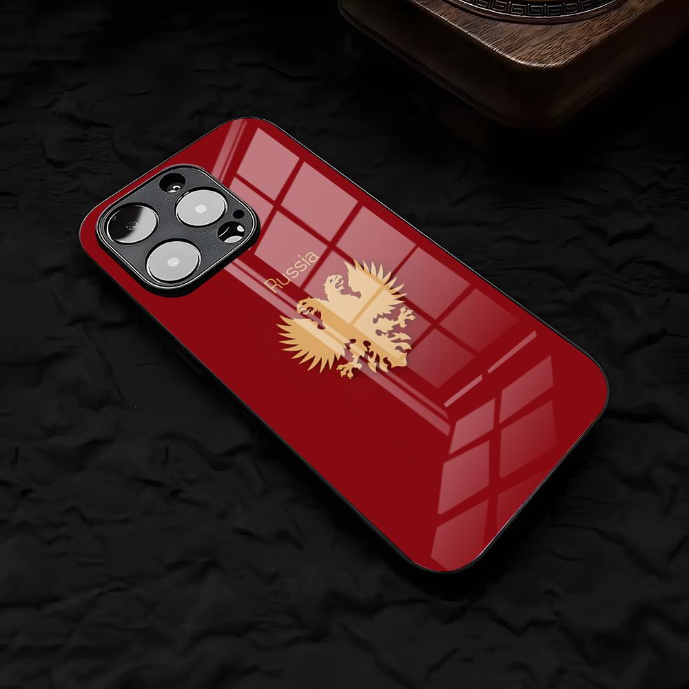 

Russia Flag Phone Case For IPhone 17 Air 16 E Pro Max 15 14 13 Mini 12 Pro 11 Max Plus Black Glass Cover iPhone XS Max