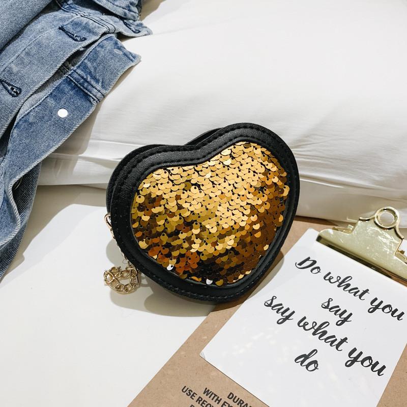 Stylish Heart Shaped Crossbody Bag For Children With Shimmering Reversible Sequins